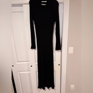 Black Ribbed Sweater Knit Dress